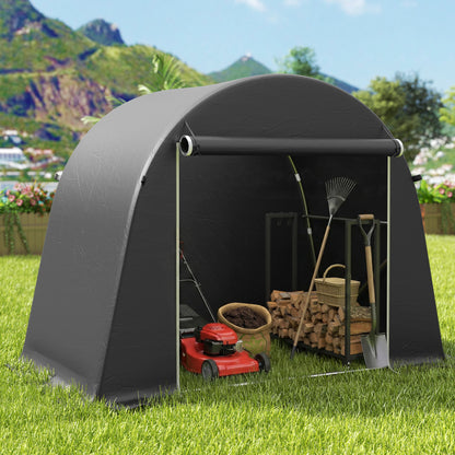 8 x 4 ft Garden Storage Tent, Waterproof Bike Tent with Roll-up Zipper Door and Galvanised Metal Frame, Dark Grey