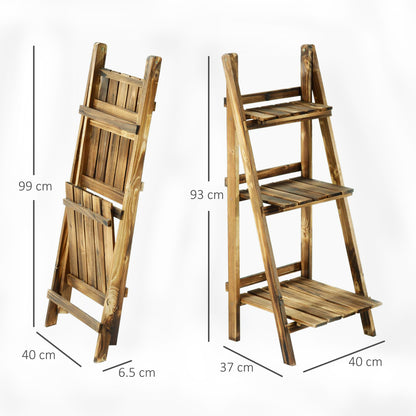 Wooden Folding Flower Pot Stand 3 Tier Garden Planter Display Ladder Gardener Storage Shelves Rack Herb Holder (40L x 37W x 9