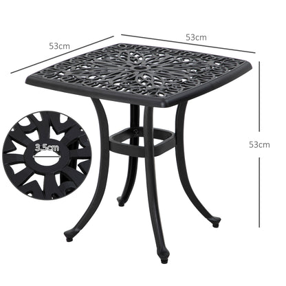 Cast Aluminium Bistro Table, Outdoor Square Side Table with Umbrella Hole, Garden Table for Balcony, Black