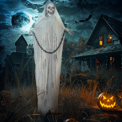 183 cm Life Size Halloween Animated Skeleton Grim Reaper with Glowing LED Eyes, Scary Halloween Decorations