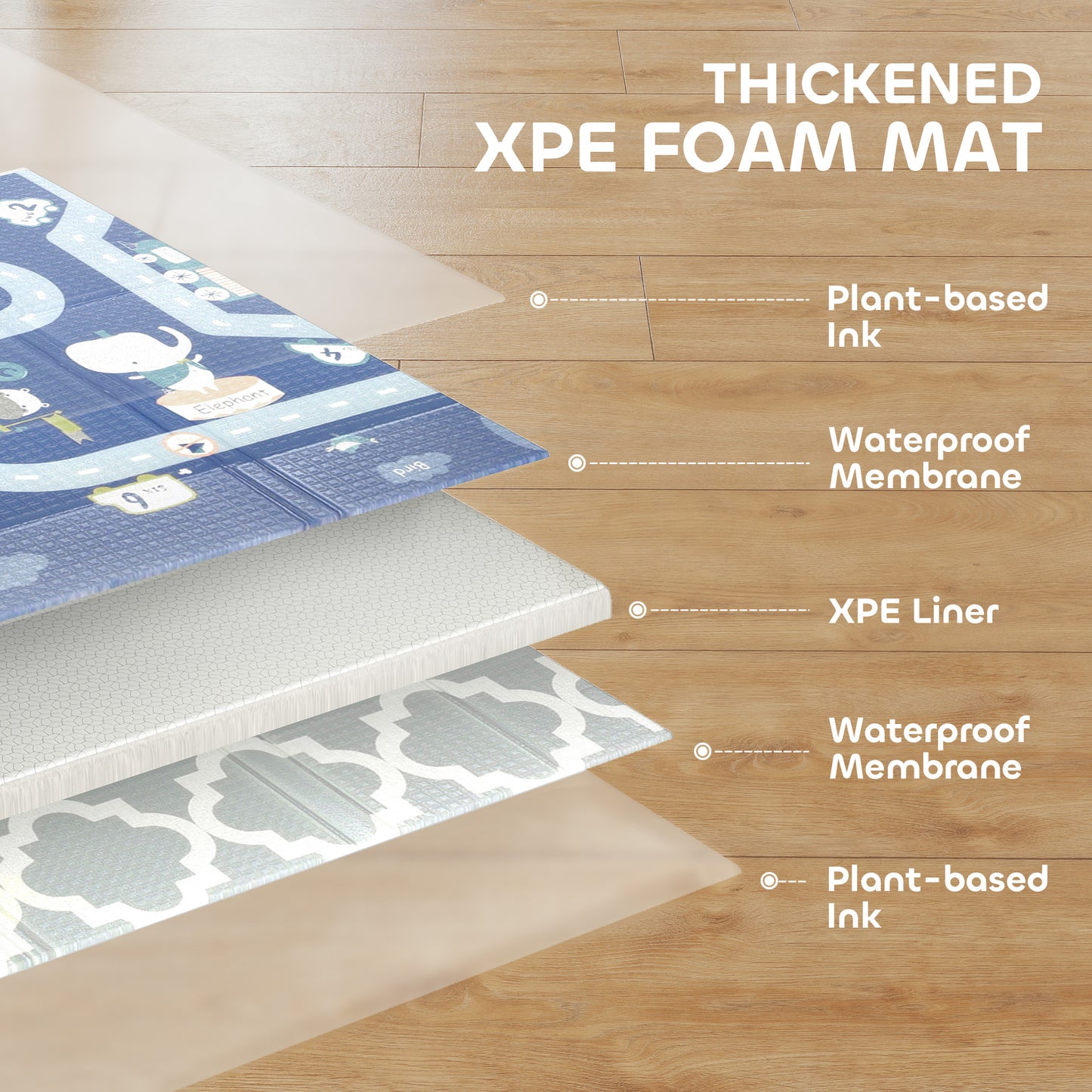 Foldable Baby Play Mat, Baby Playpen, Reversible Foam Playmat, Floor Mats for Toddlers, Traffic and Grey Diamond Theme