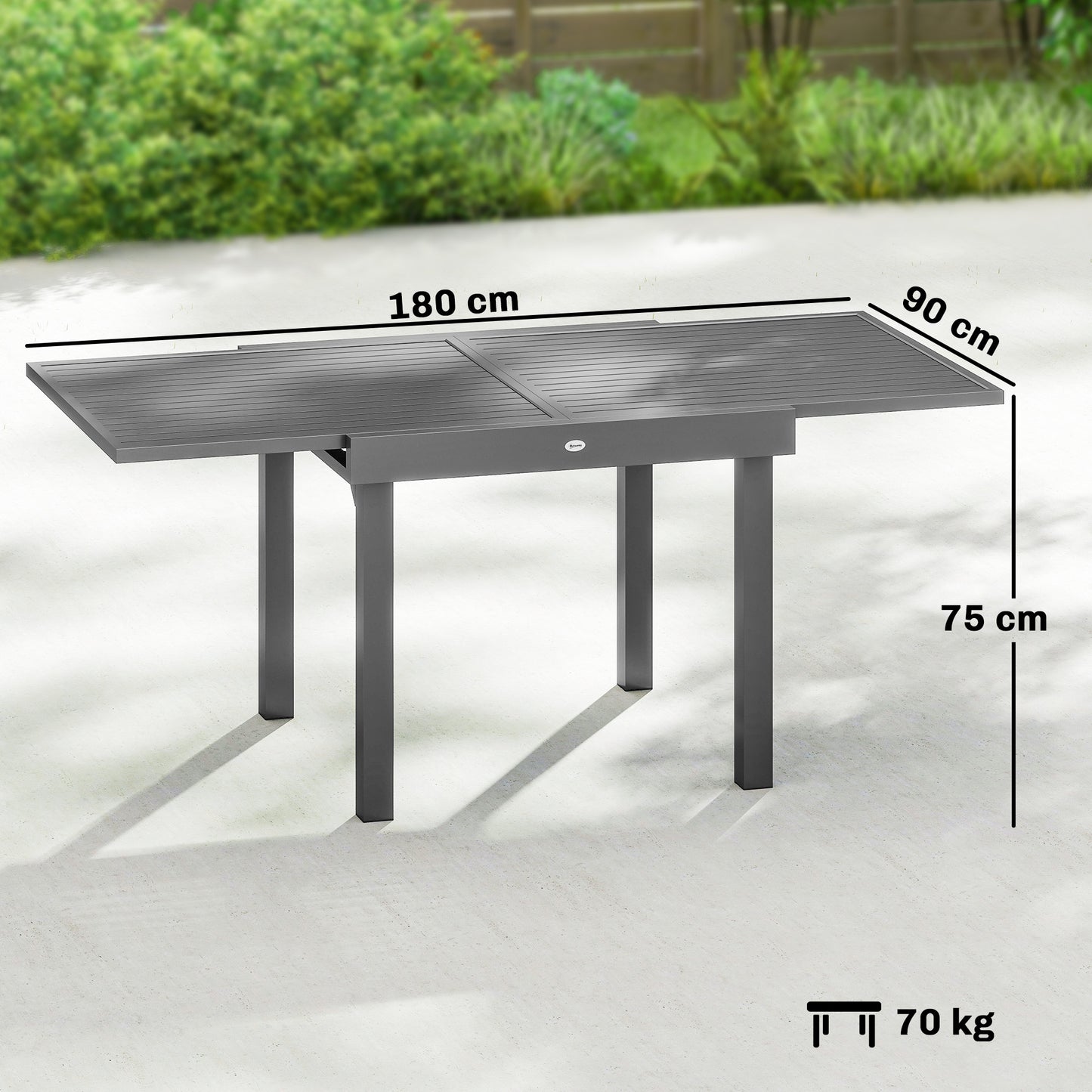 Extending Garden Table for 4-8 People, Aluminium Outdoor Dining Table with Slatted Top, Dark Grey