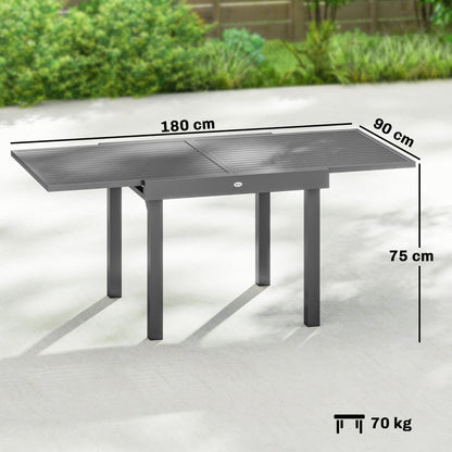 Extending Garden Table for 4-8 People, Aluminium Outdoor Dining Table with Slatted Top, Dark Grey