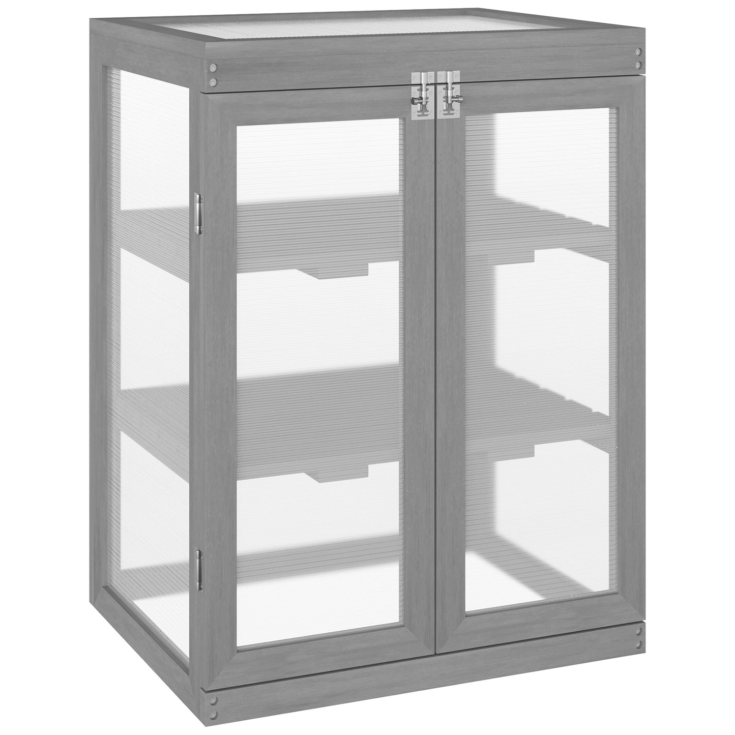 3-tier Wood Greenhouse Garden Polycarbonate Cold Frame Grow House w/ Storage Shelf, Dark Grey