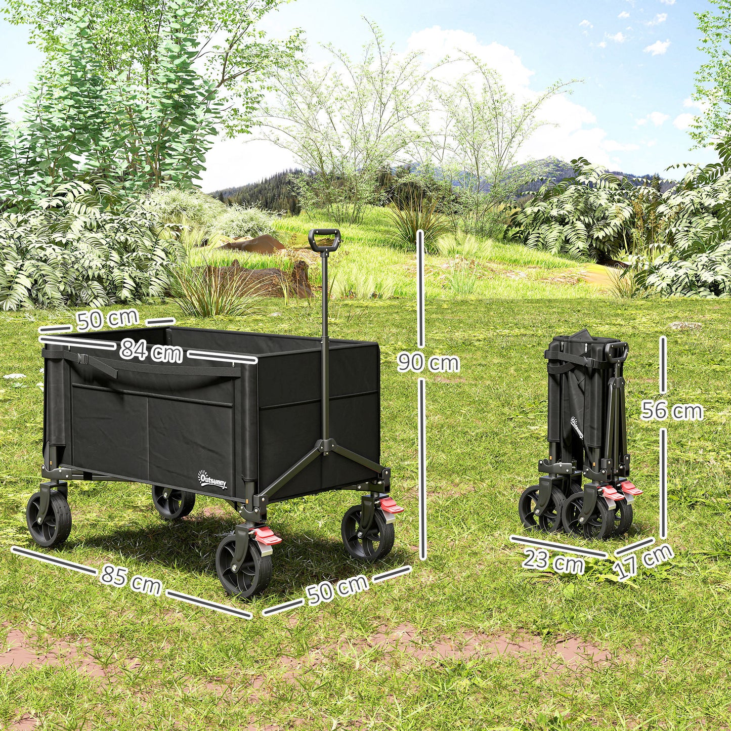 Festival Trolley on Wheels, 150L Folding Camping Trolley Cart with Openable Sides