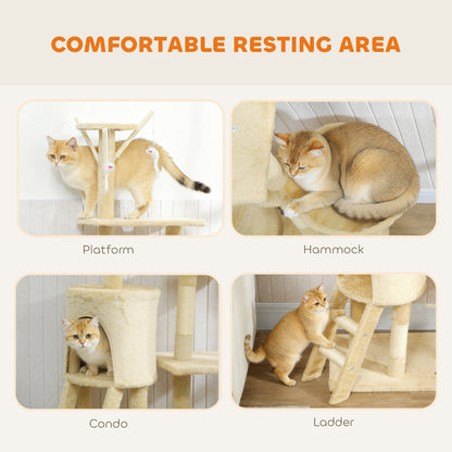 Multi-Level Cat Tower, 134cm Cat Tree with Condo and Sisal Scratching Posts for Indoor Kittens, Beige