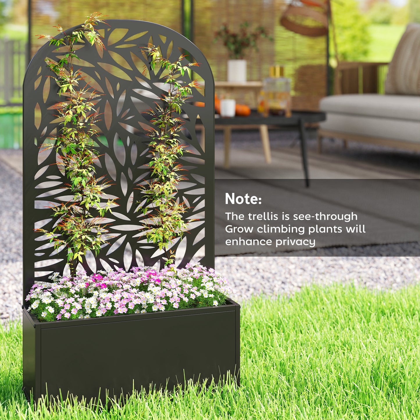 Metal Garden Bed for Garden with Trellis, Wall Mounted or Freestanding Raised Planter with Curved Privacy Screen