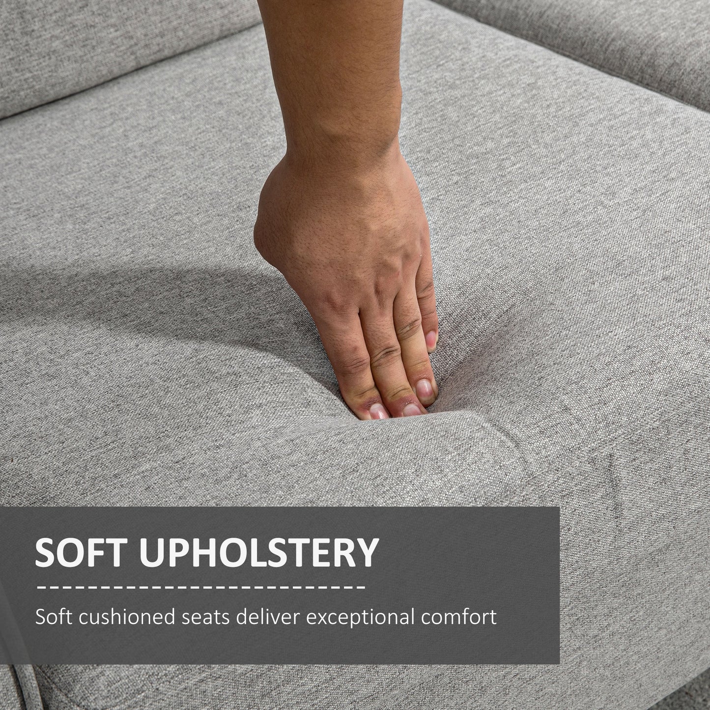 Compact Loveseat Sofa, Modern 2 Seater Sofa for Living Room with Wood Legs and Armrests, Light Grey