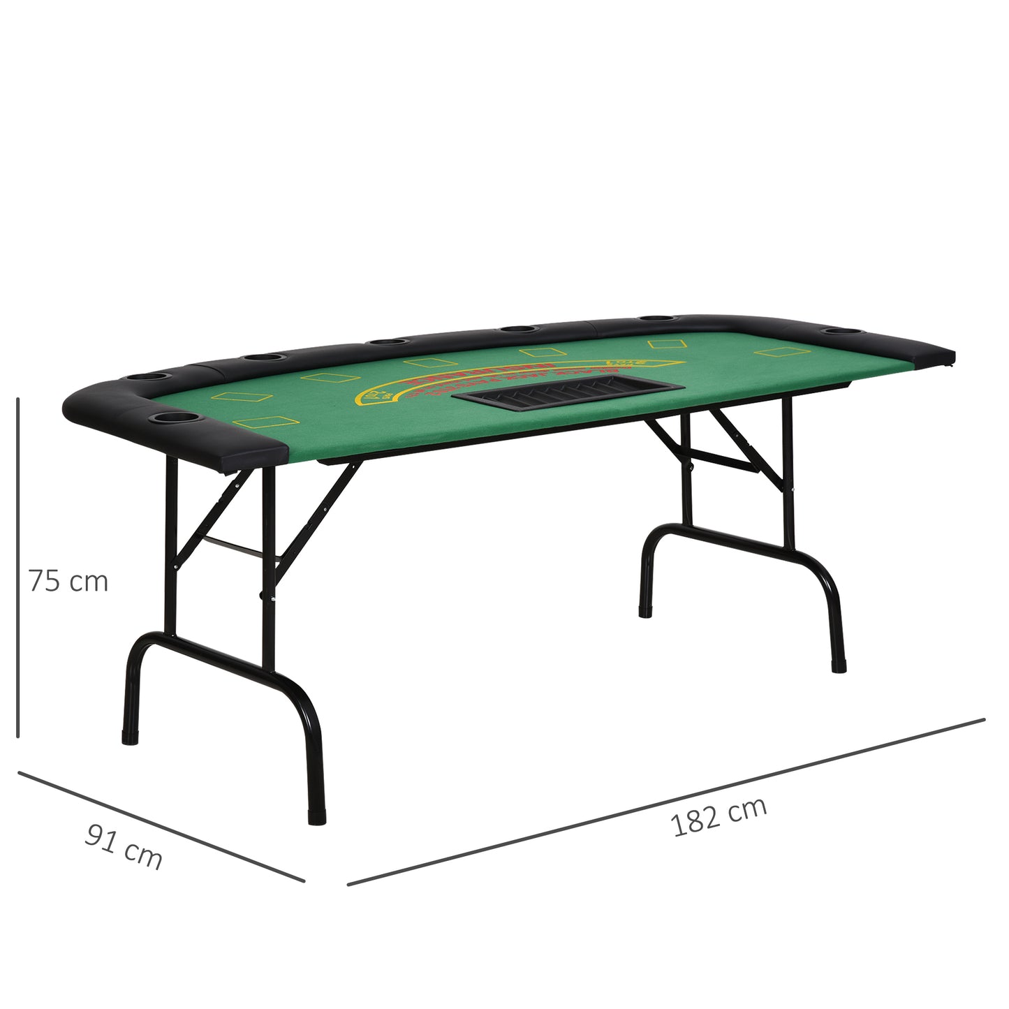 Poker Table, 7-Player Folding Blackjack Table with Chip Tray, Cup Holders, Padded Rails, 182 x 91 x 75 cm, Green