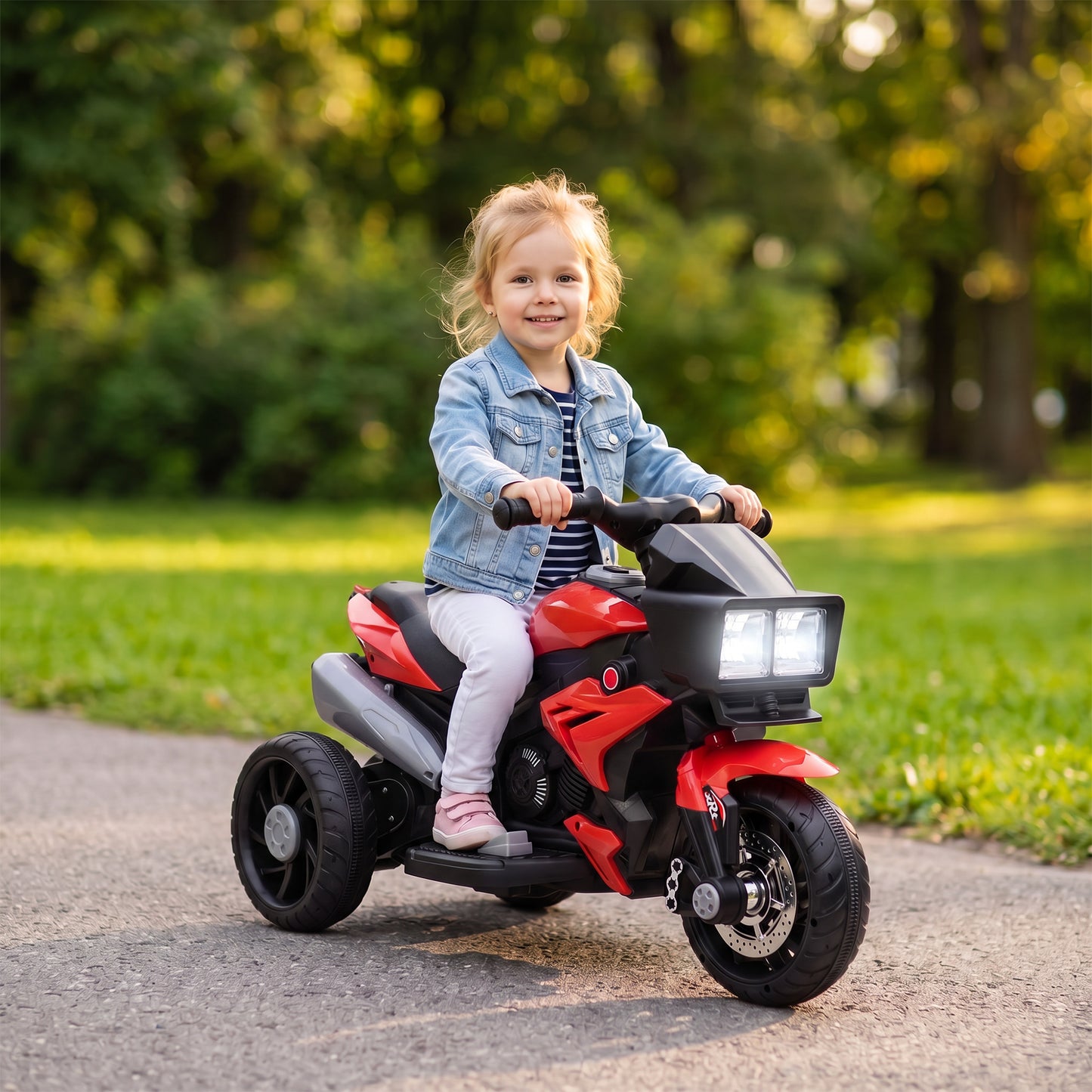 Kids Electric Motorcycle Ride-On Toy, 3-Wheel Battery-Operated Motorbike with Horn, Toddler Ride On Bike, Red