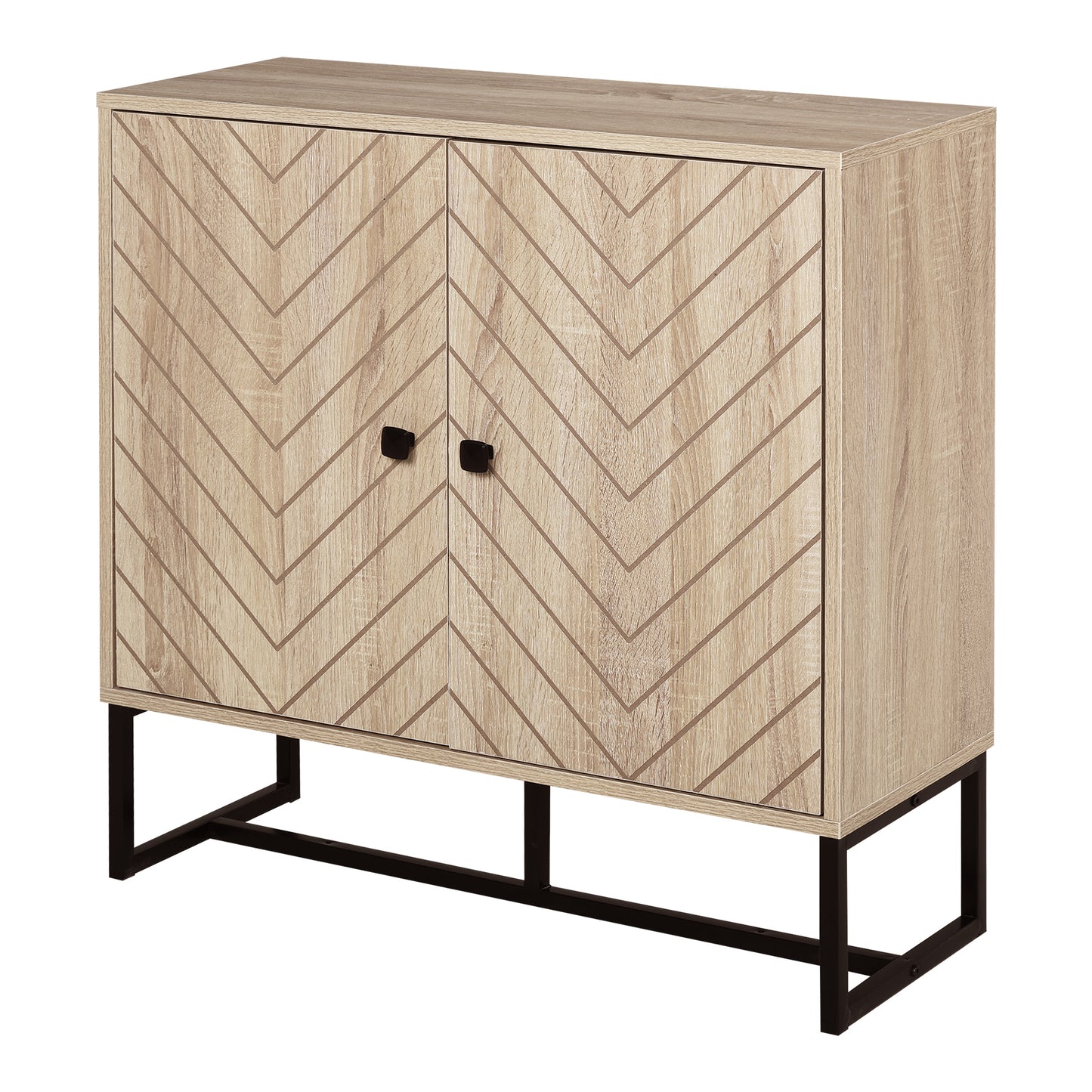 MDF 2-Tier Storage Cabinet Steel Frame Handles Tabletop Unique Home Style Organiser, 80H x 80L x 29.5Wcm-Oak