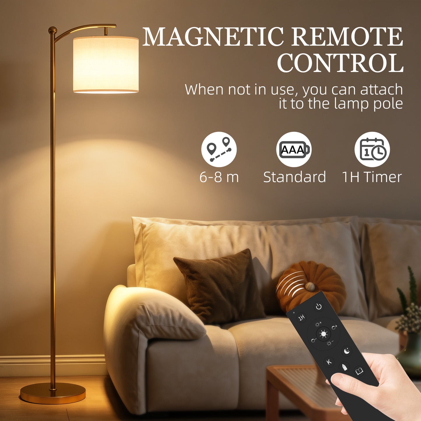 LED Floor Lamp with Remote Control - Gold Tone