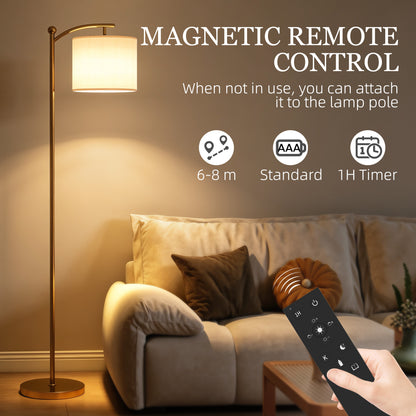 LED Floor Lamp with Remote Control - Gold Tone