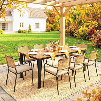 Garden Dining Table for 6-8 Person, 180 x 86 cm Rectangular Outdoor Dining Table with Wood Slatted Top, Teak