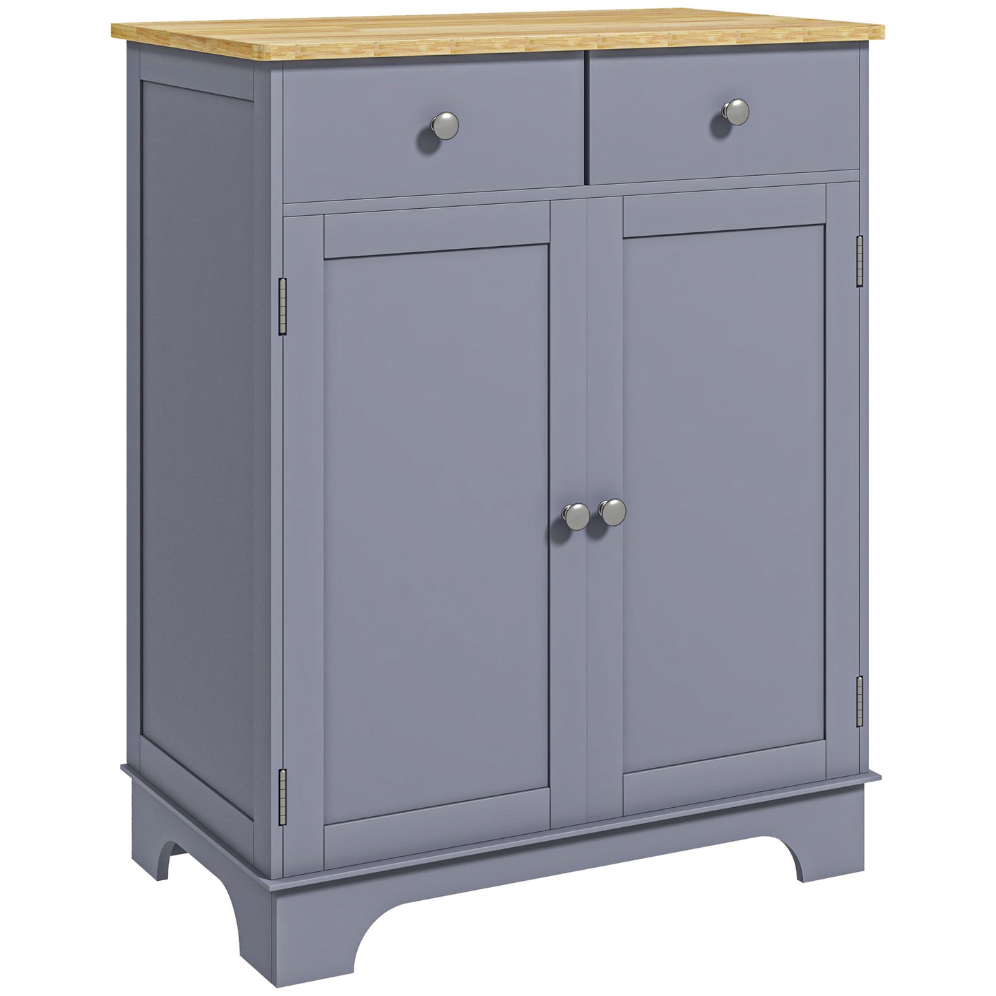 Side Storage Multi-use Sideboard Table Kitchen Floor Cabinet with Solid Wood Top, Adjustable Shelf, Drawer, Grey