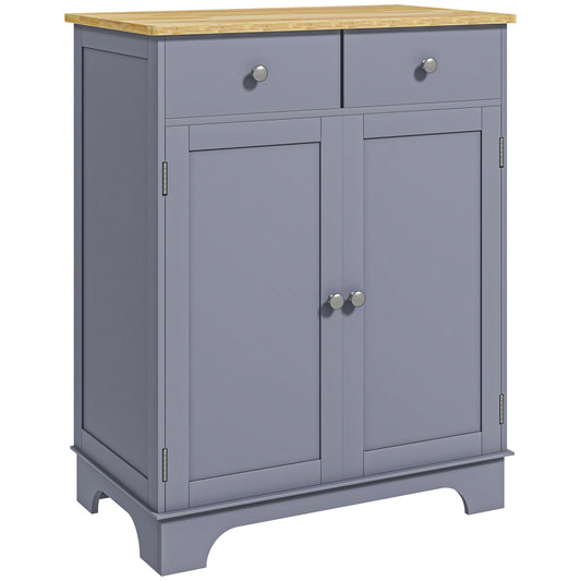 Side Storage Multi-use Sideboard Table Kitchen Floor Cabinet with Solid Wood Top, Adjustable Shelf, Drawer, Grey