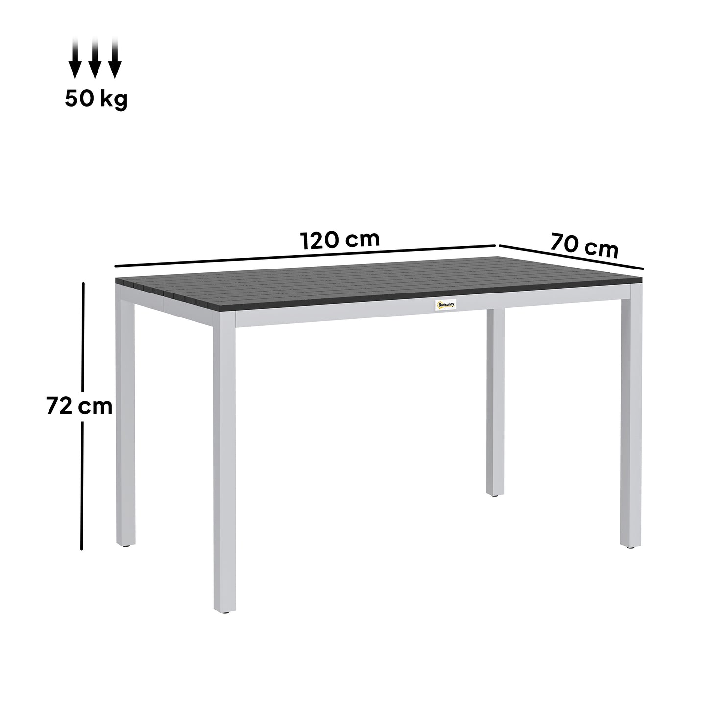 Garden Table for 4-6, 120 x 70 cm Outdoor Dining Table with Rust-Resistant Aluminium Frame, Easy Maintenance Slatted Top