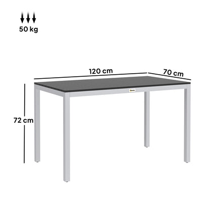 Garden Table for 4-6, 120 x 70 cm Outdoor Dining Table with Rust-Resistant Aluminium Frame, Easy Maintenance Slatted Top