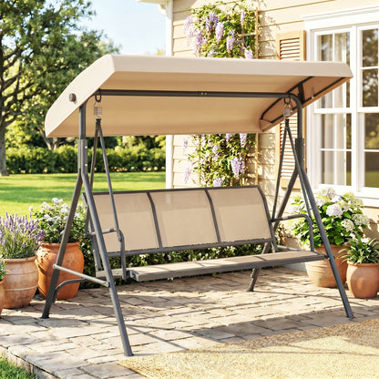 3 Seater Swing Chair, Garden Swing Bench with Adjustable Tilting Canopy
