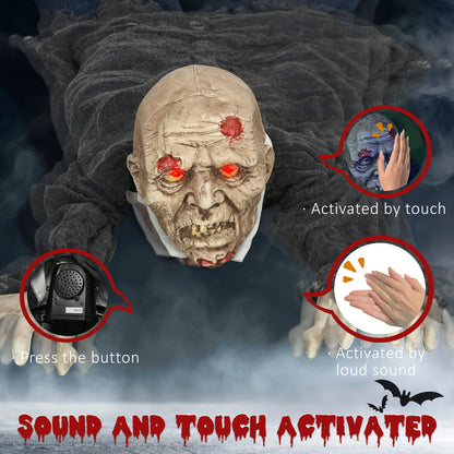 5.2ft Life Size Outdoor Halloween Decoration Crawling Zombie, Animated Prop Decor with Sound and Motion Activated