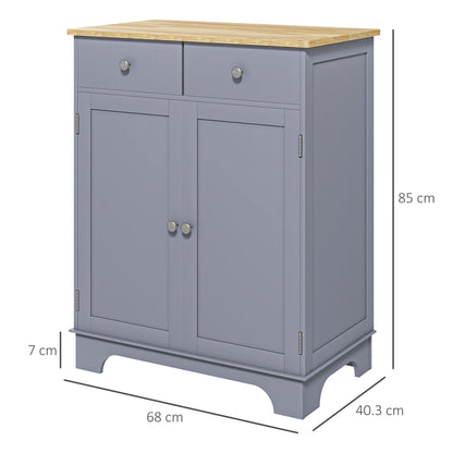 Side Storage Multi-use Sideboard Table Kitchen Floor Cabinet with Solid Wood Top, Adjustable Shelf, Drawer, Grey