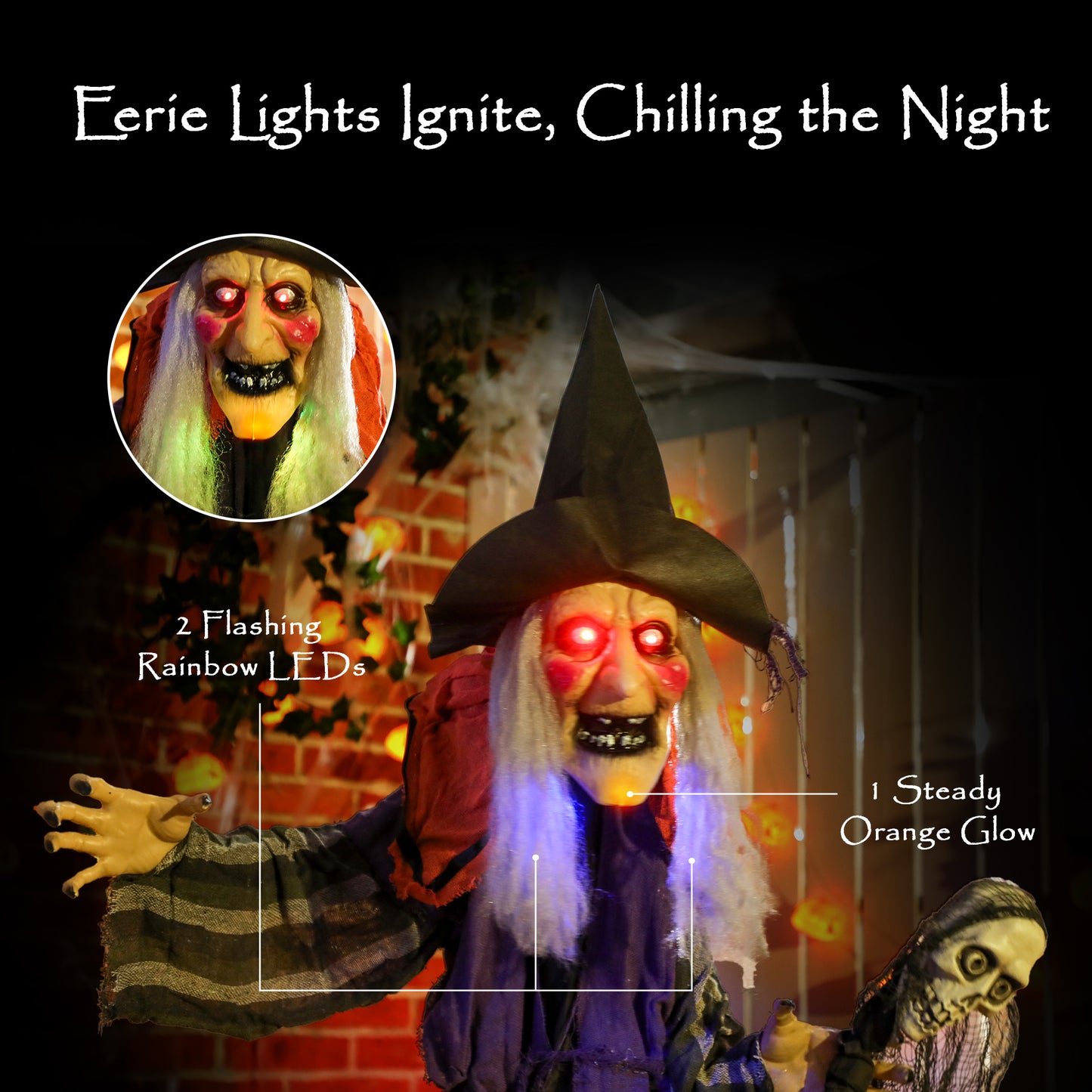 160cm Lifelike Moving Witch Decoration - Multi