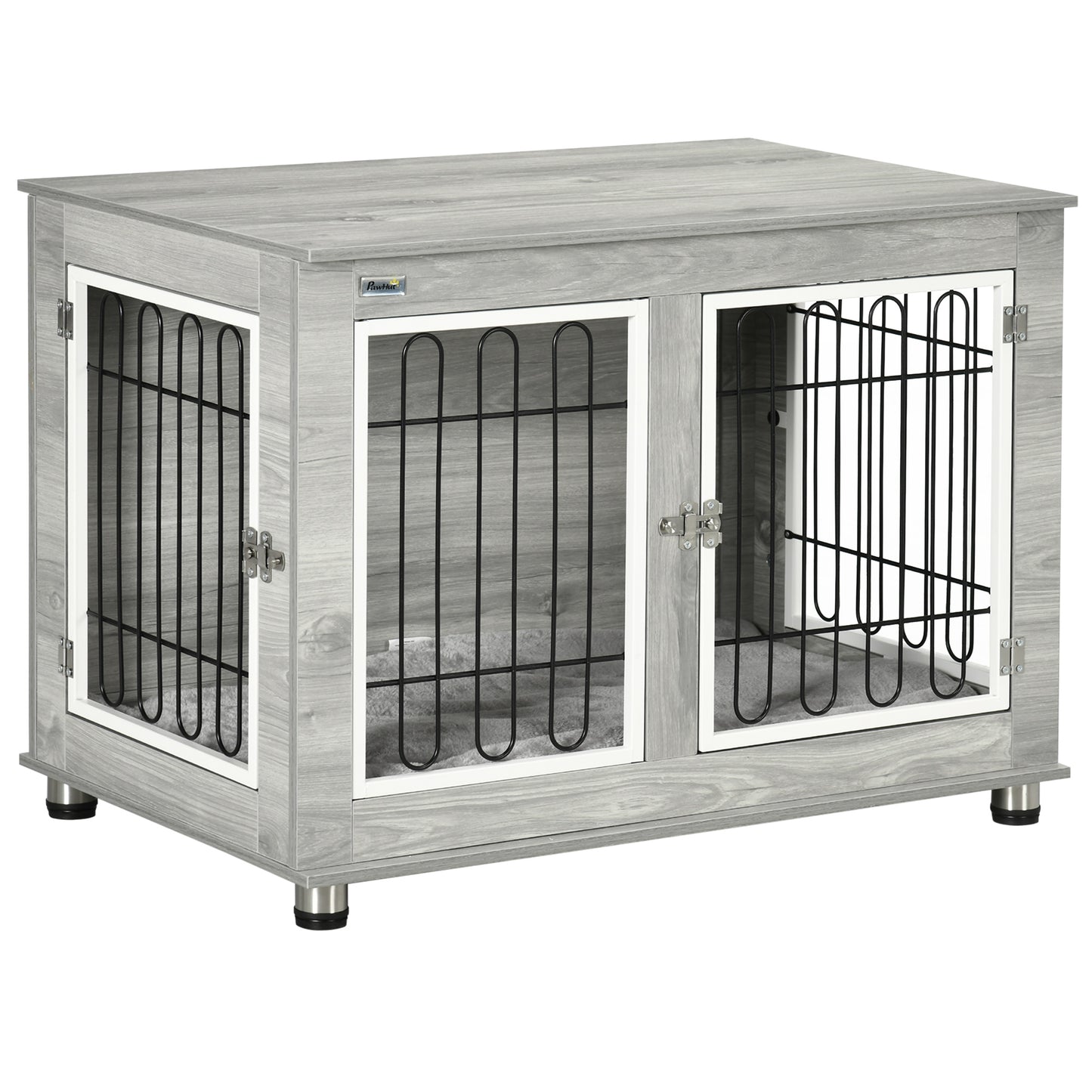 Dog Crate Furniture, Dog Cage End Table. with Soft Cushion, Double Door, for Medium/Large Dogs, Grey