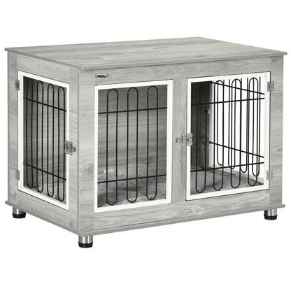 Dog Crate Furniture, Dog Cage End Table. with Soft Cushion, Double Door, for Medium/Large Dogs, Grey