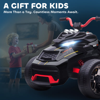 12V Kids Electric Ride On Car with 3 Wheeler, MP3 Player, Horn, 2 Speeds, LED Lights for Boys & Girls Ages 3-8, Black