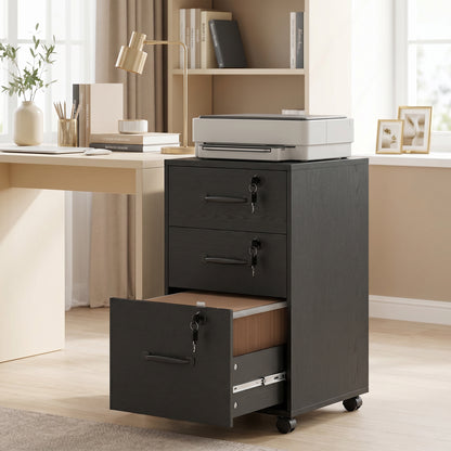 Three Drawer Wood-Effect Filing Cabinet - Black