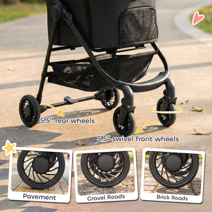 Dog Stroller, 3 in 1 Foldable Pet Stroller for Small Puppy Cat with Detachable Travel Carrier, Storage Basket, Black