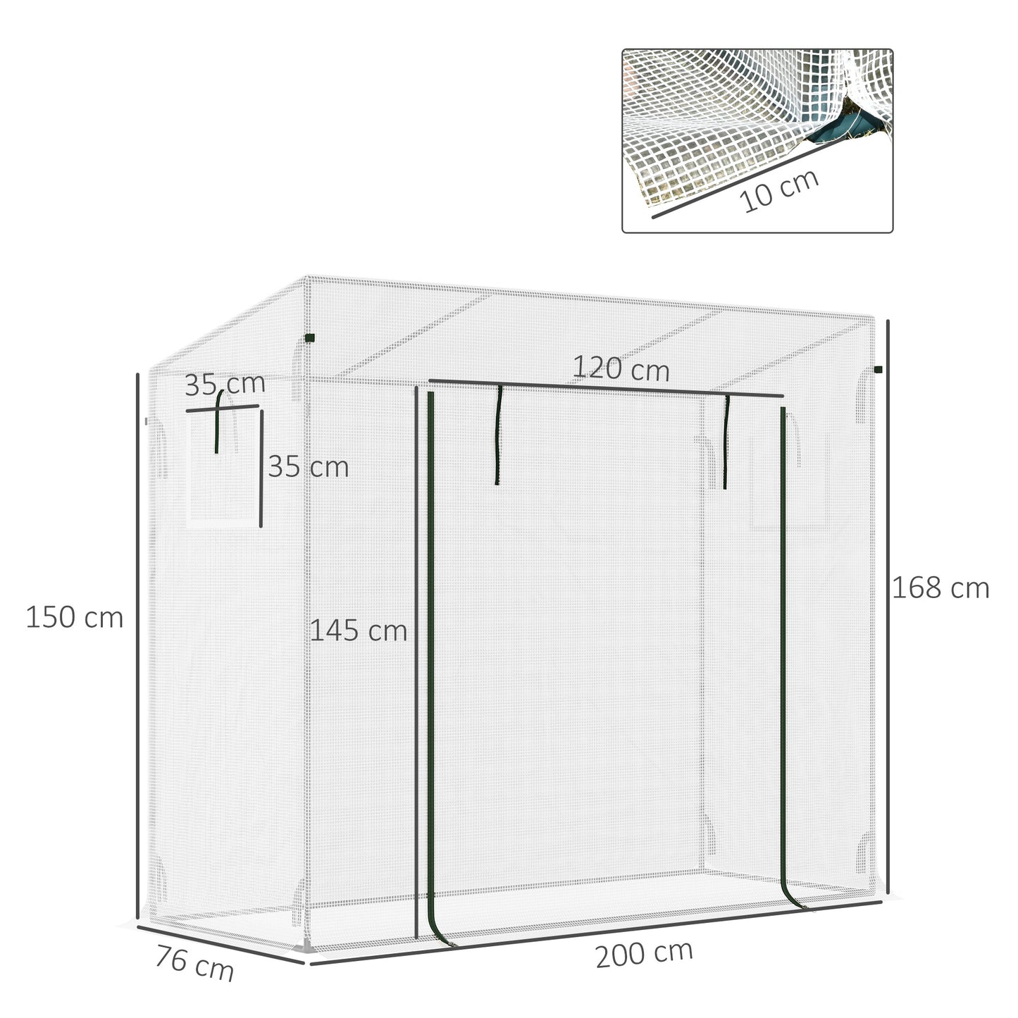 Small Walk-in Garden Greenhouse with Steel Frame, Large Roll-up Door and Windows, 200Lx76Wx168Hcm, White