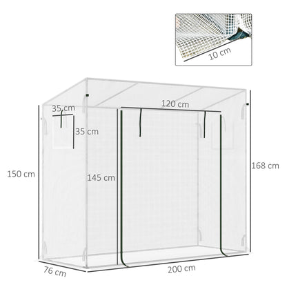 Small Walk-in Garden Greenhouse with Steel Frame, Large Roll-up Door and Windows, 200Lx76Wx168Hcm, White