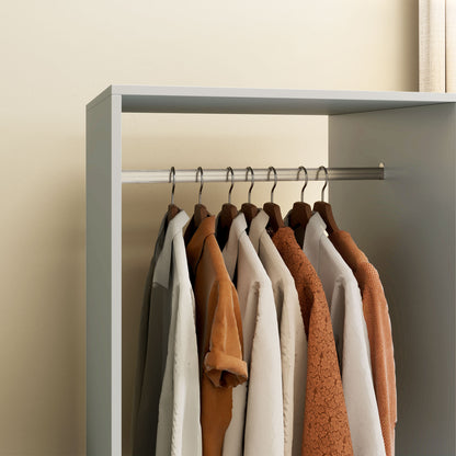 Open Wardrobe on Wheels, Bedroom Wardrobe with Clothes Hanging Rail, 2 Storage Shelves, Mobile Garment Rack for Cloakroom