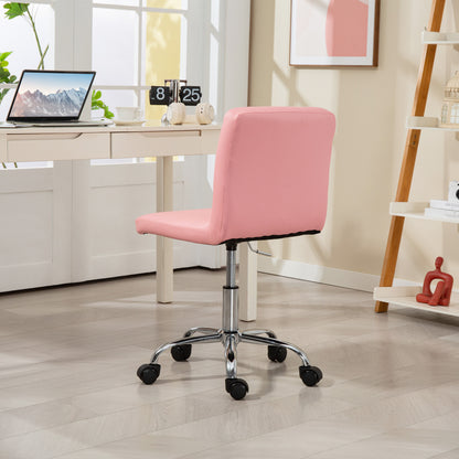 PU Leather Armless Office Chair, Modern Vanity Computer Swivel Chair with Rolling Wheels and Adjustable Height for Home Study