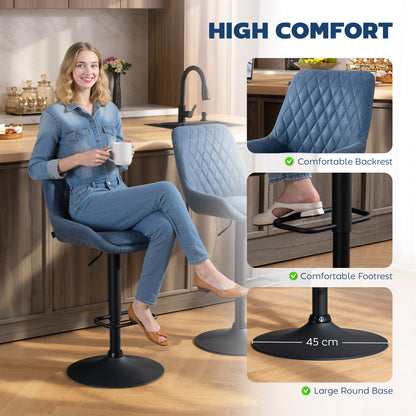 Set of Two Faux Leather Retro Bar Stools - Dark Blue