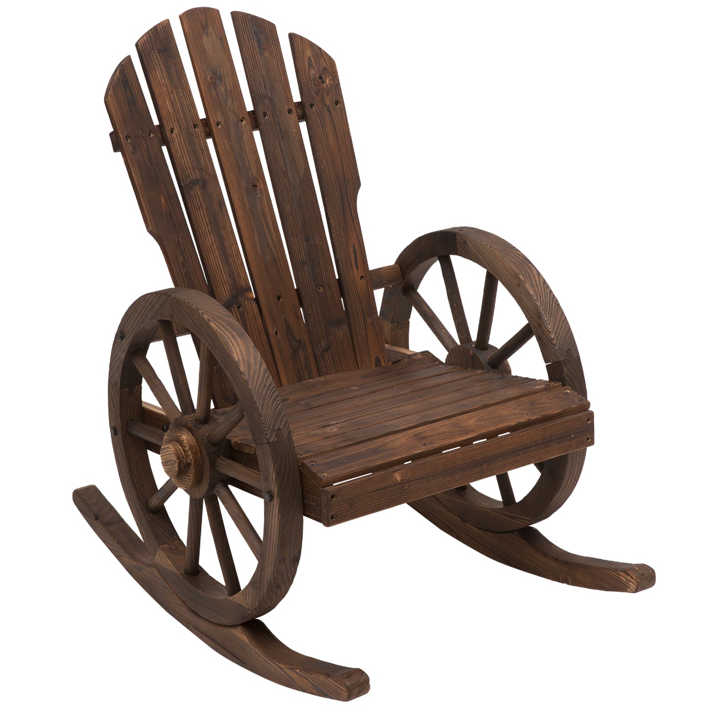 Wooden Adirondack Rocking Chair Reclining Armchair Garden Furniture Patio Porch Rocker - Carbonized Wood