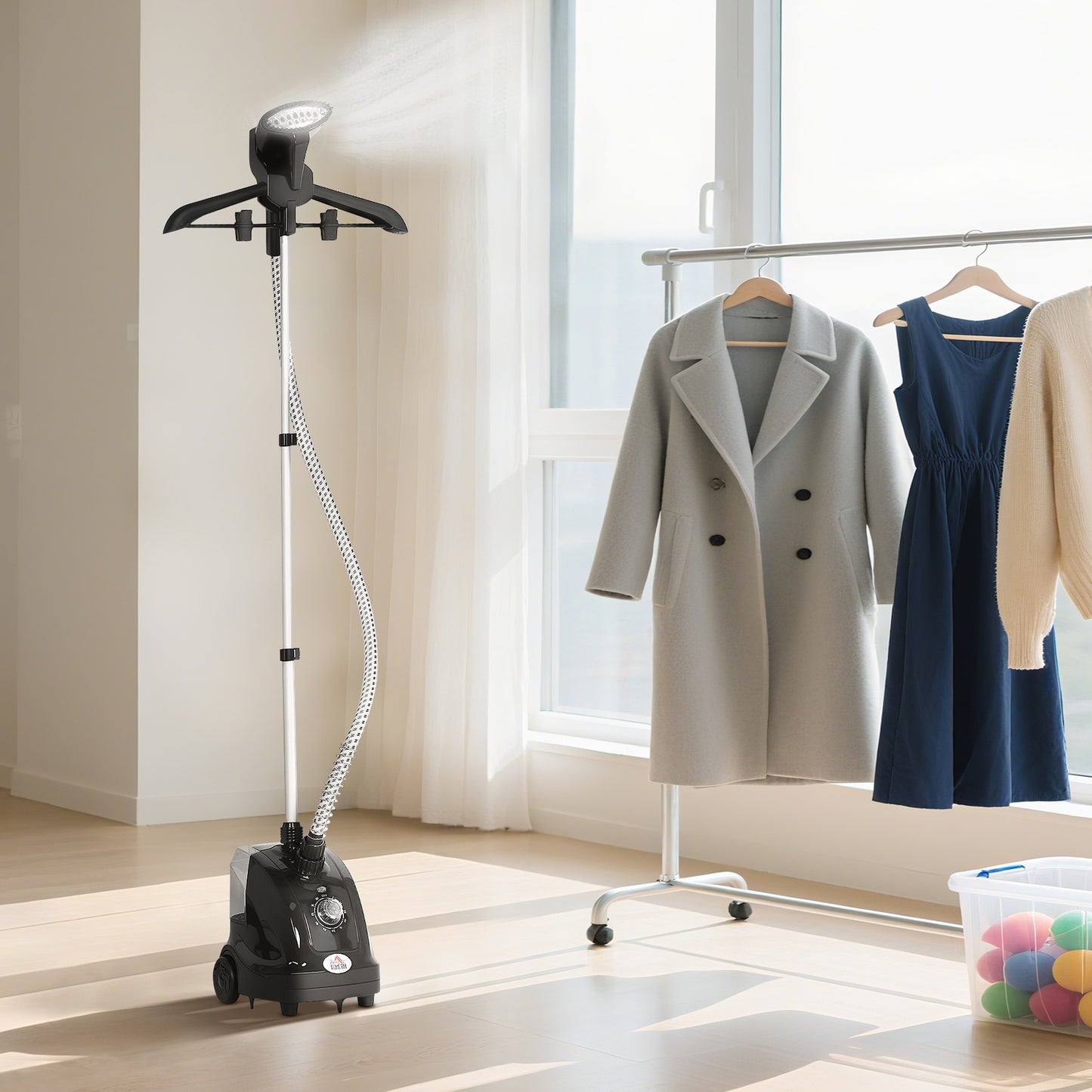 Clothes Steamer with Adjustable Pole Clothes Steamer 11 Steam Levels 41-110 cm Black