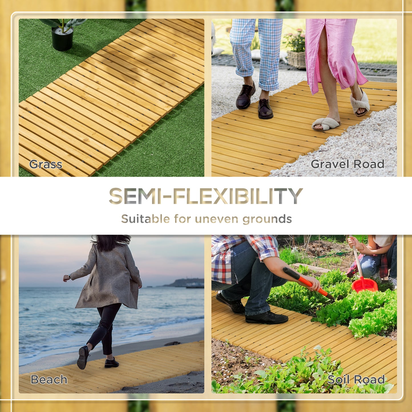 Rollable Wooden Garden Pathway Weather-Resistant Walk Way for Wedding Party Pathways 185 x 60 cm