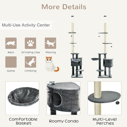 Floor to Ceiling Cat Tree for Indoor Cats Play Tower Climbing Activity Center Scratching Post Platforms Condo Adjustable Heig