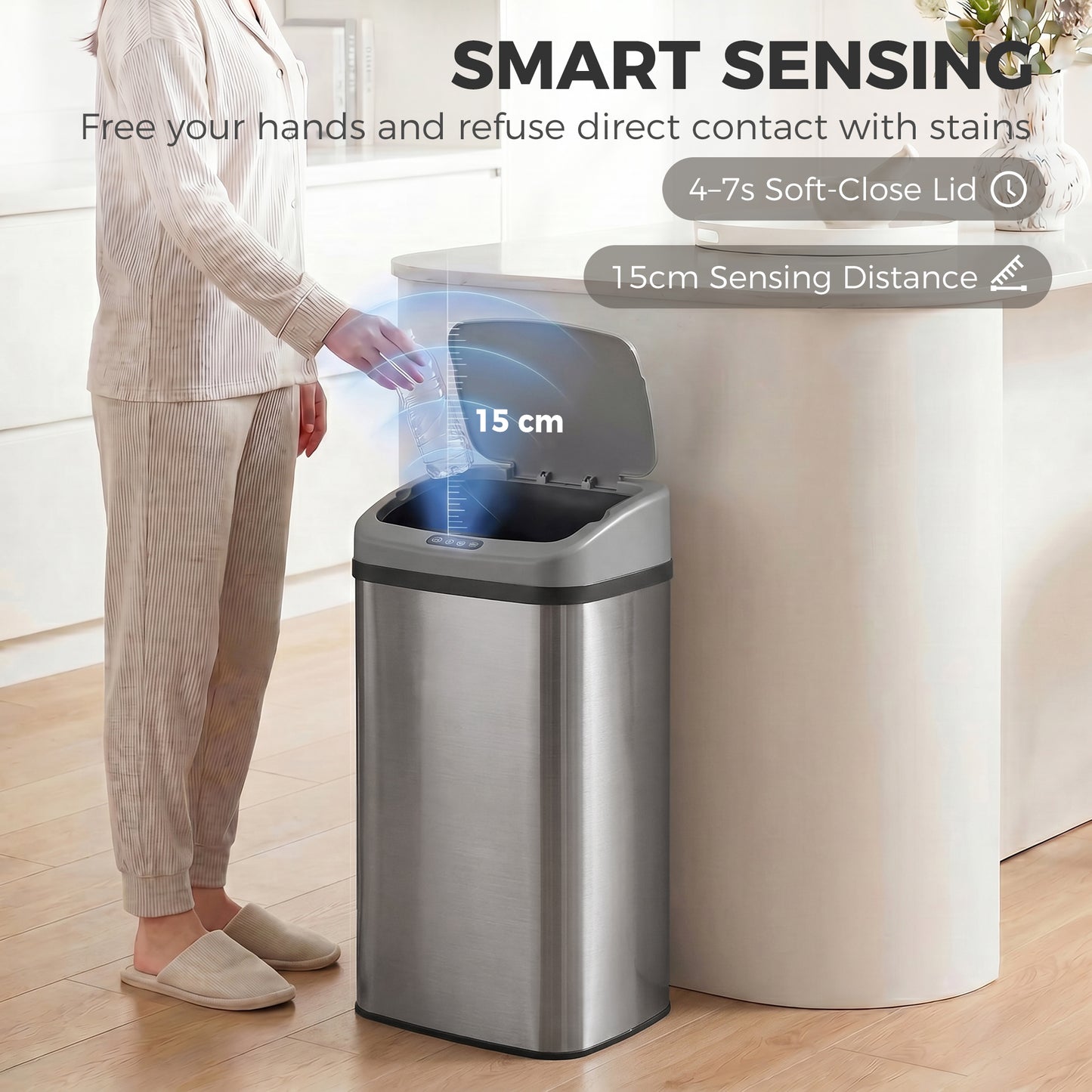 48L Stainless Steel Sensor Bin - Silver-Tone