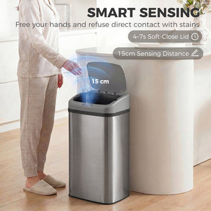 48L Stainless Steel Sensor Bin - Silver-Tone