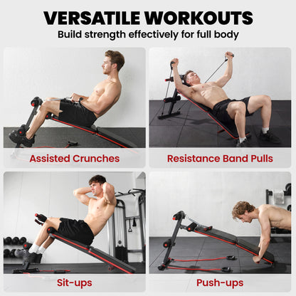Foldable Sit Up Bench, Adjustable Abdominal Trainer with Resistance Bands