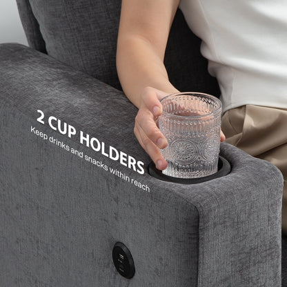 3 Seater Sofa with USB Ports & Cup Holders - Grey