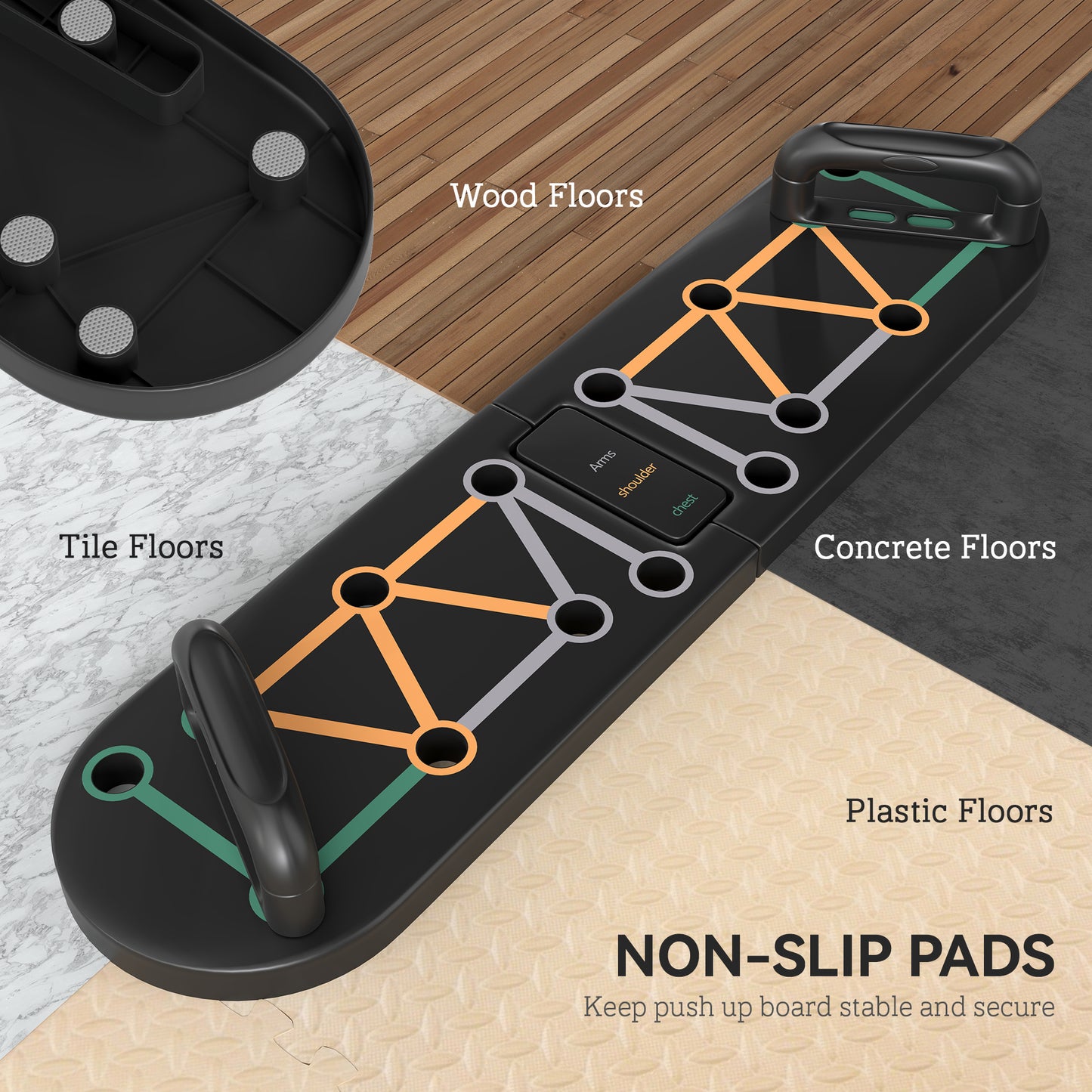 Foldable Push Push Up Board with Non-Slip Pads, for Chest, Arms, Shoulders, Black