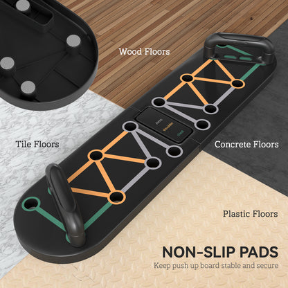 Foldable Push Push Up Board with Non-Slip Pads, for Chest, Arms, Shoulders, Black
