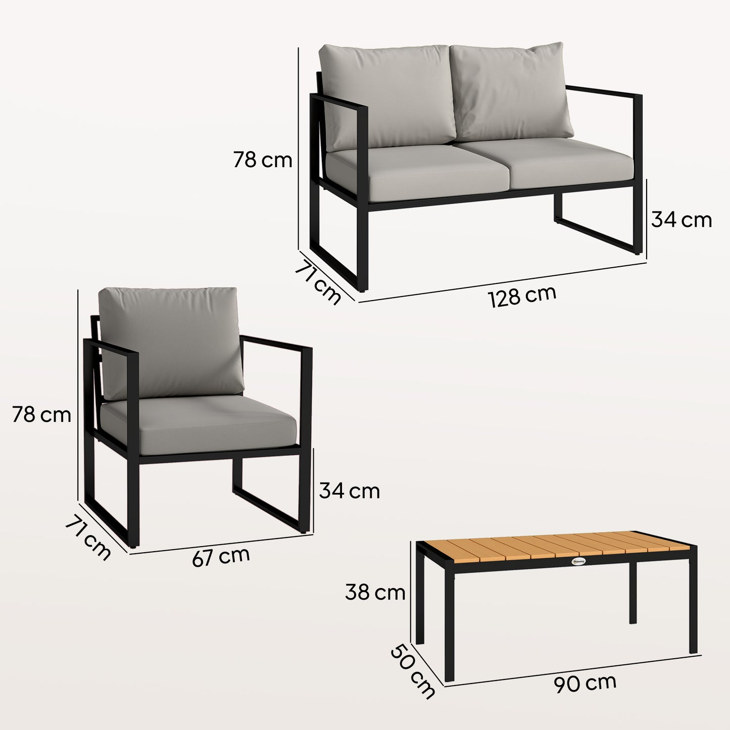 Outdoor Garden Furniture Set, 4 Piece Patio Furniture with Slatted Table, Indoor Outdoor Balcony Patio Conservatory Set