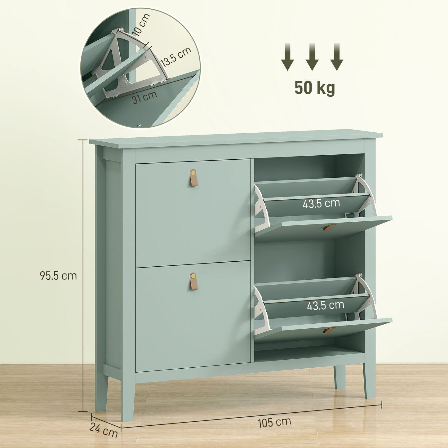 Modern Four-Drawer Shoe Cabinet - Green