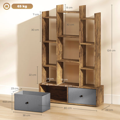 12 Shelf Storage Unit, with Drawers - Brown