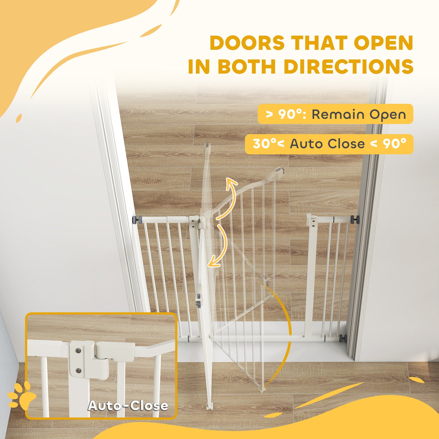 Metal 74-87cm Adjustable Pet Gate Safety Barrier w/ Auto-Close Door White